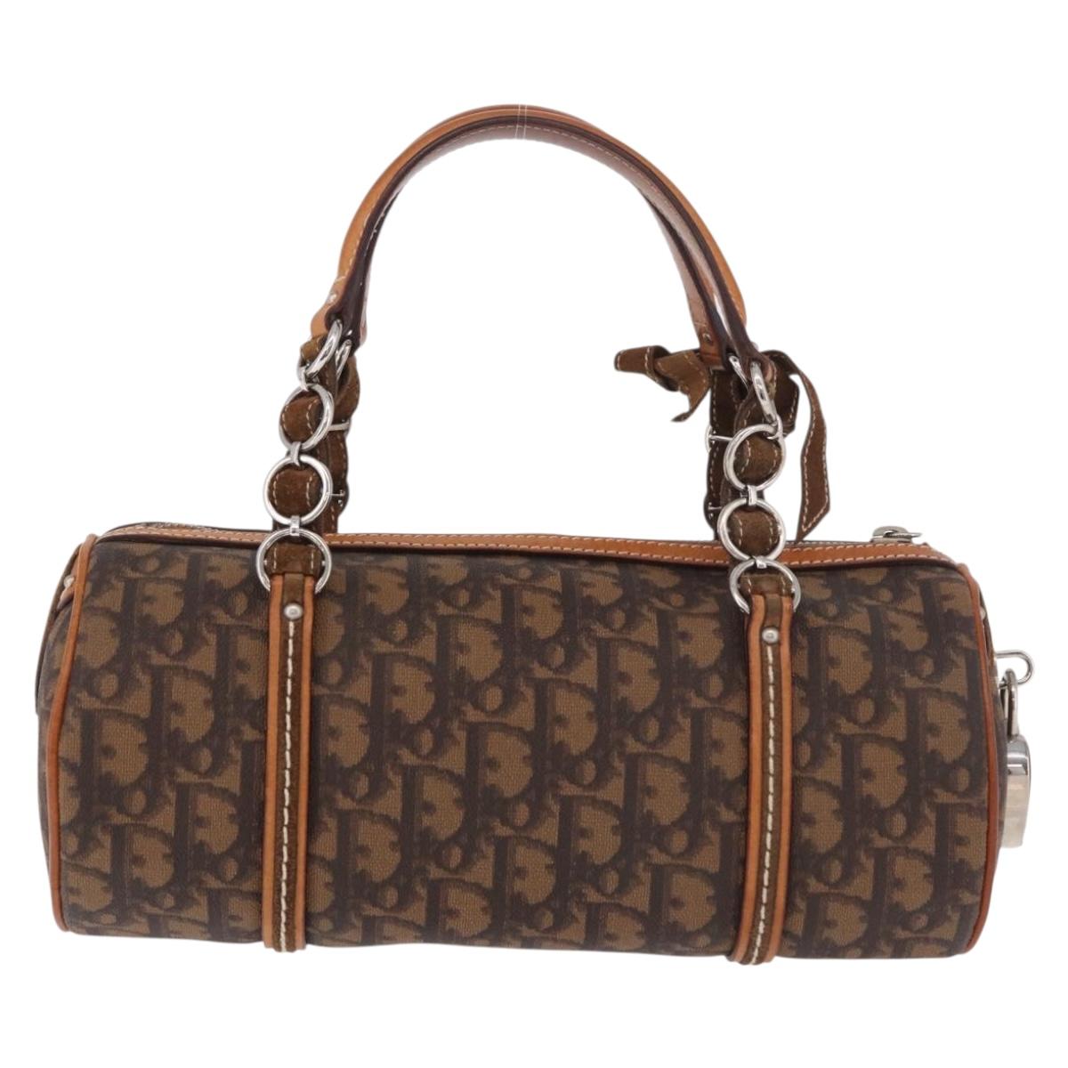 Christian Dior Trotter Canvas Romantic Chain Bag PVC Brown Silver Auth 185666SAM