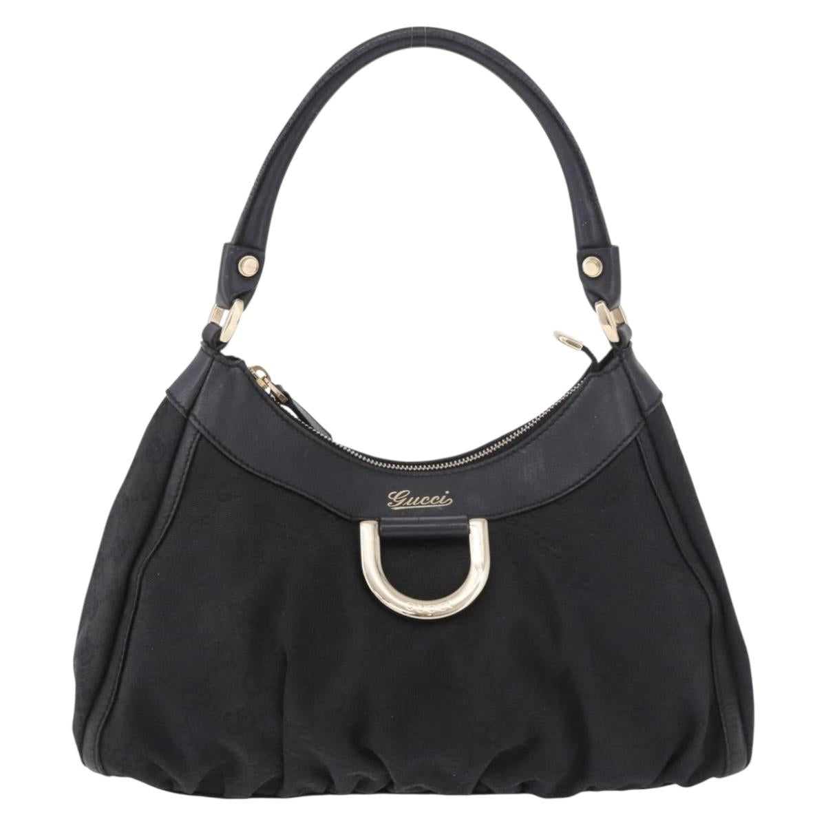 GUCCI GG Canvas Abbey Shoulder Bag Black Gold 190525 Auth 185668V