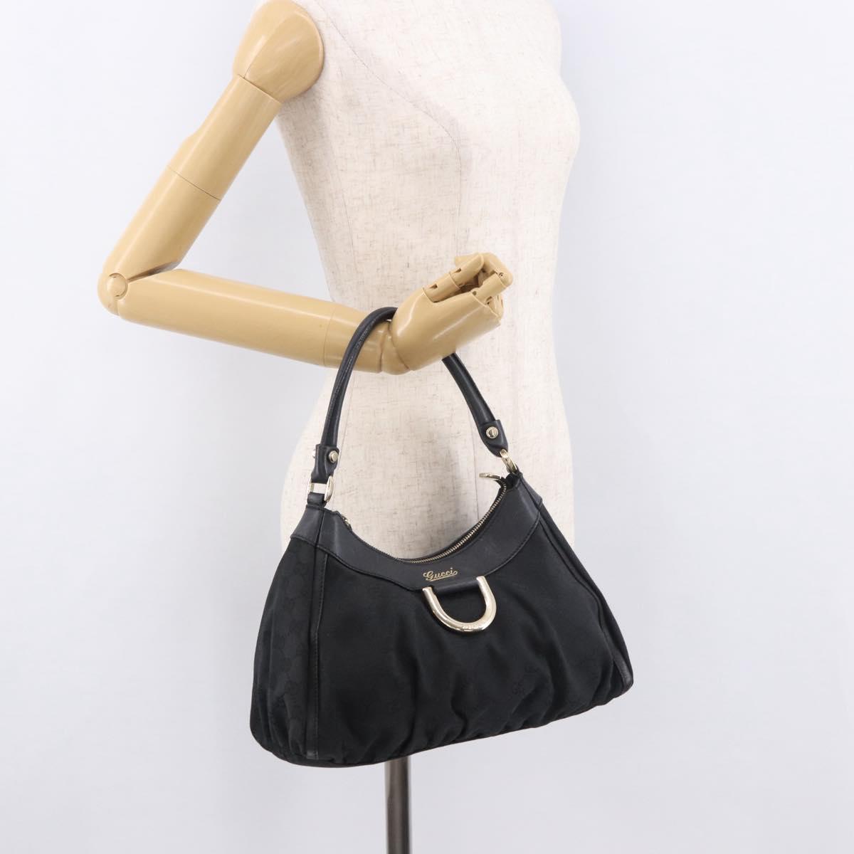 GUCCI GG Canvas Abbey Shoulder Bag Black Gold 190525 Auth 185668V