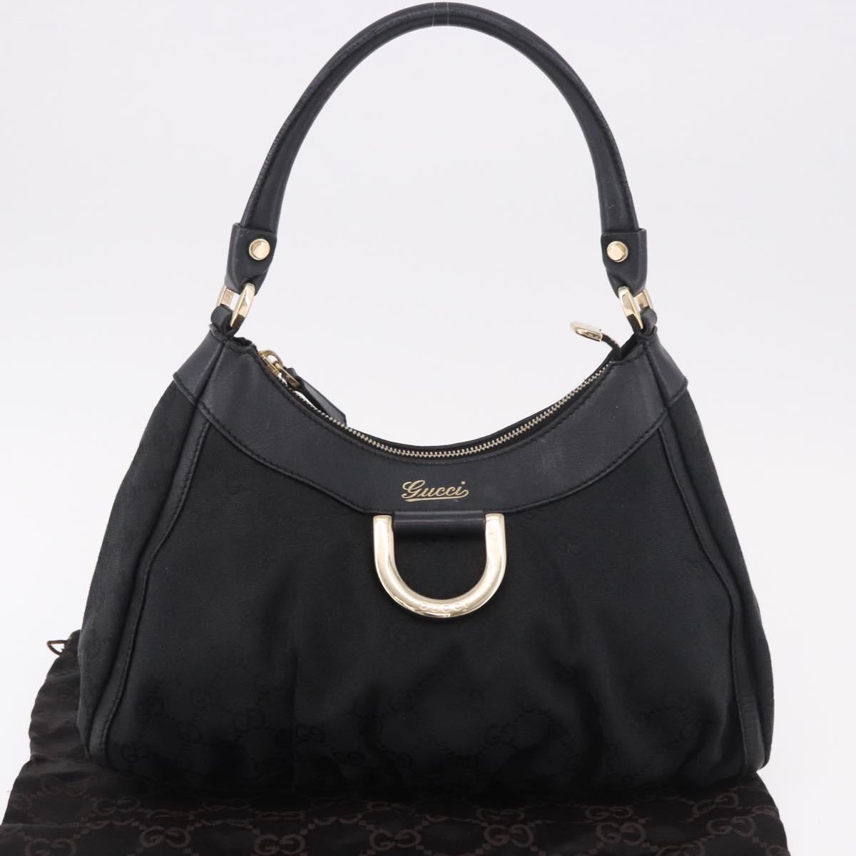 GUCCI GG Canvas Abbey Shoulder Bag Black Gold 190525 Auth 185668V