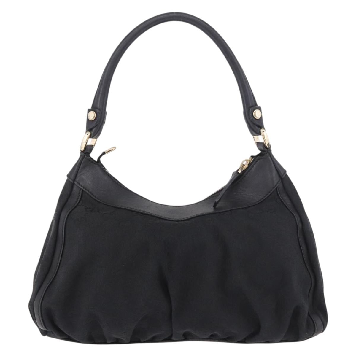 GUCCI GG Canvas Abbey Shoulder Bag Black Gold 190525 Auth 185668V