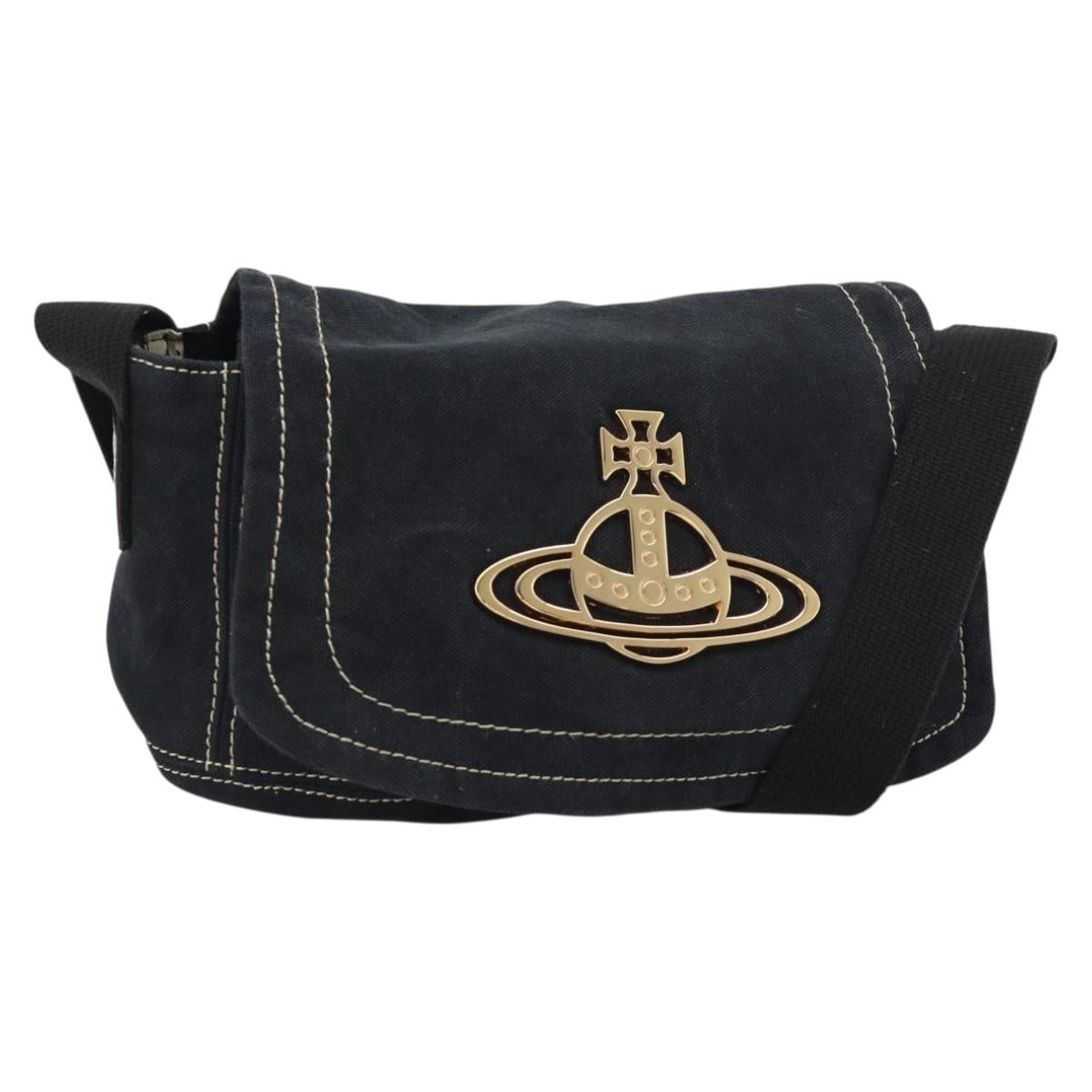 Vivienne Westwood Shoulder Bag Canvas Black Gold Auth 185669A
