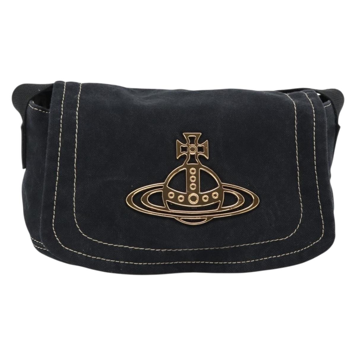 Vivienne Westwood Shoulder Bag Canvas Black Gold Auth 185669A