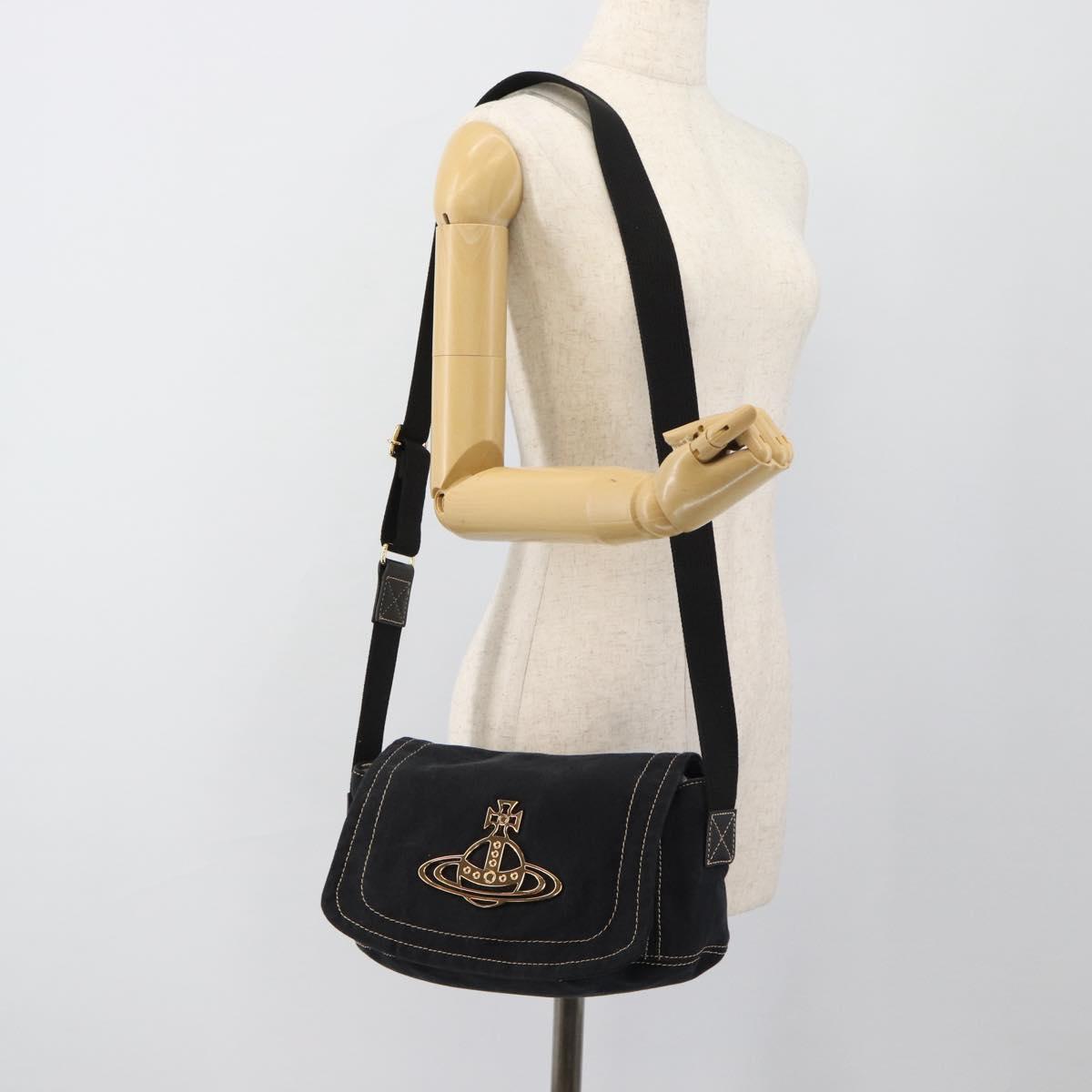 Vivienne Westwood Shoulder Bag Canvas Black Gold Auth 185669A