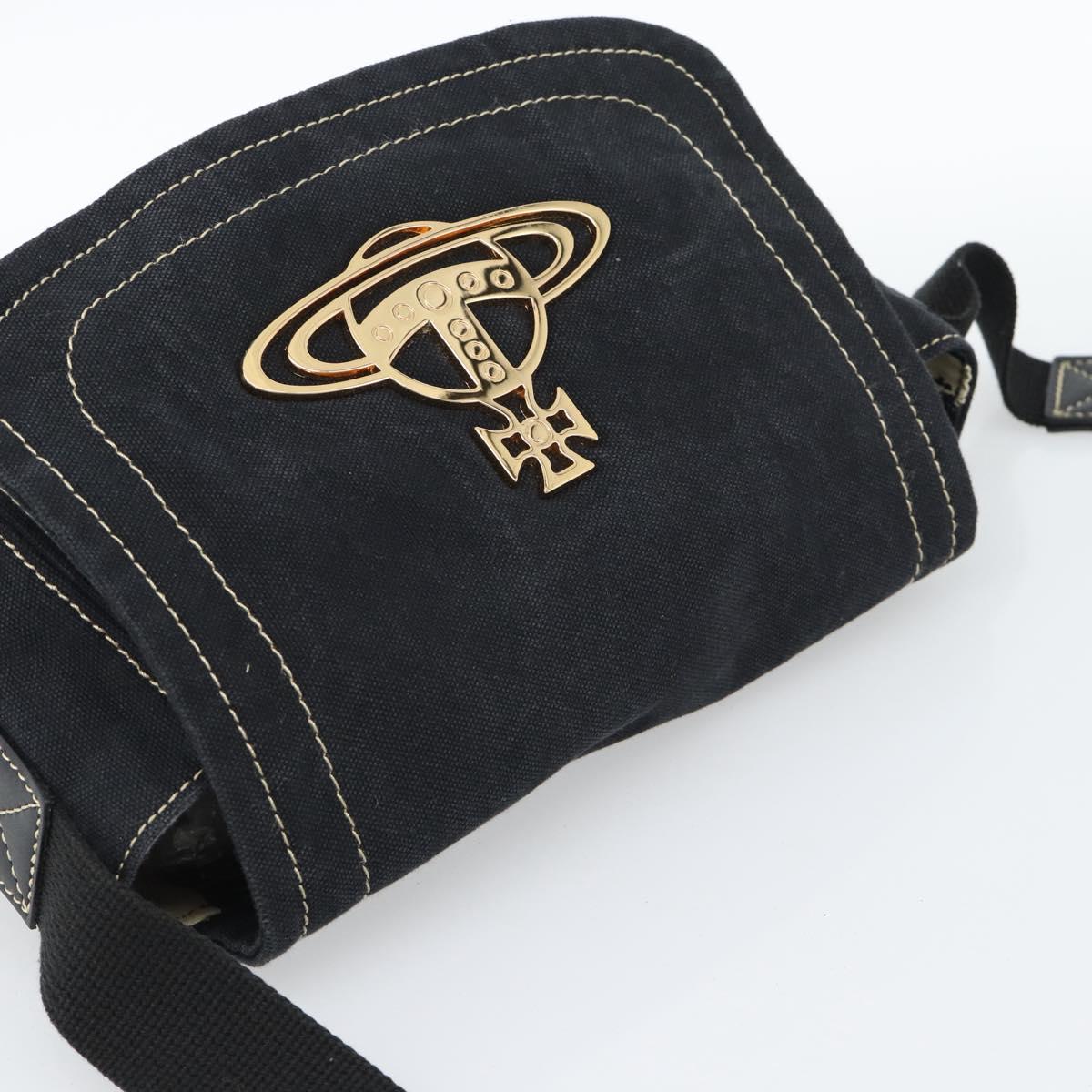 Vivienne Westwood Shoulder Bag Canvas Black Gold Auth 185669A