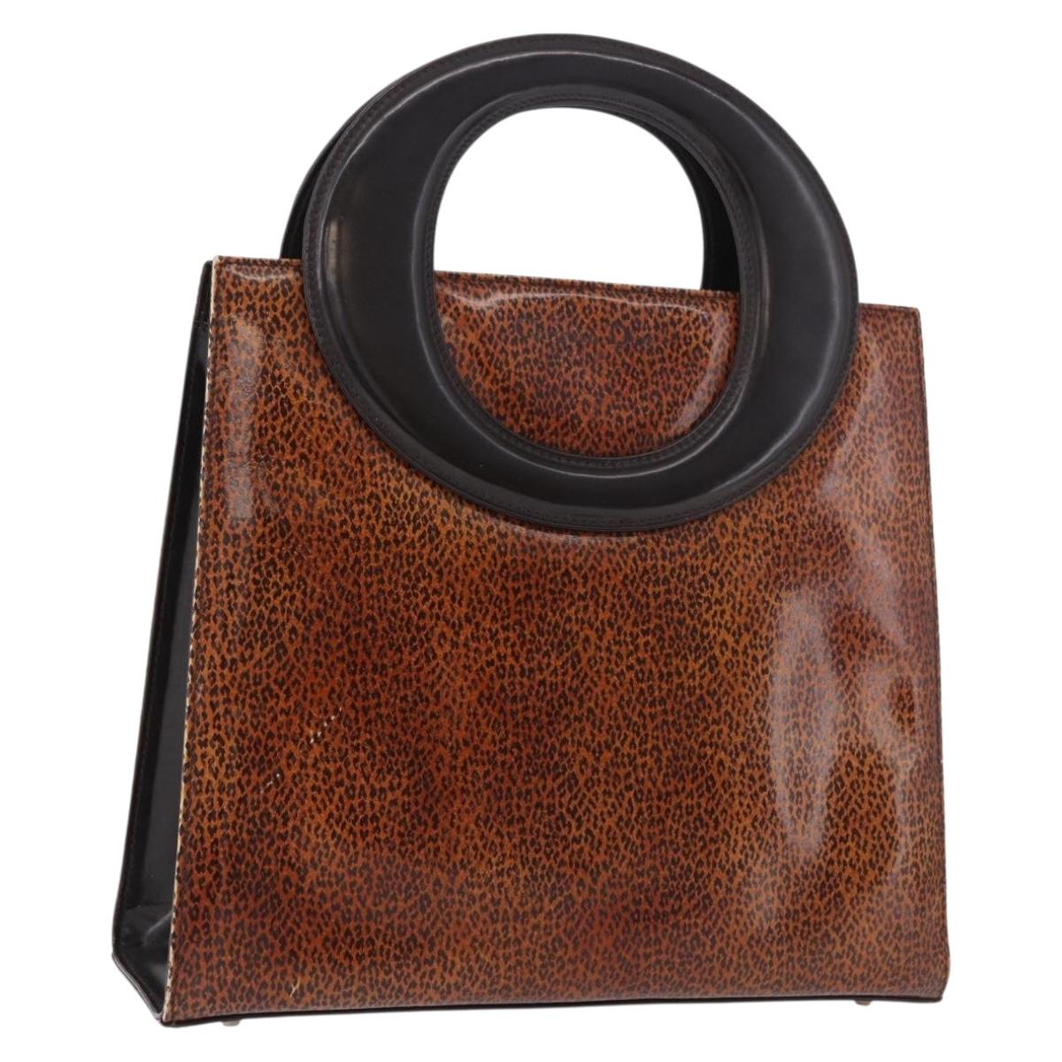 Christian Dior Hand Bag Leather Brown Silver Auth 185670V