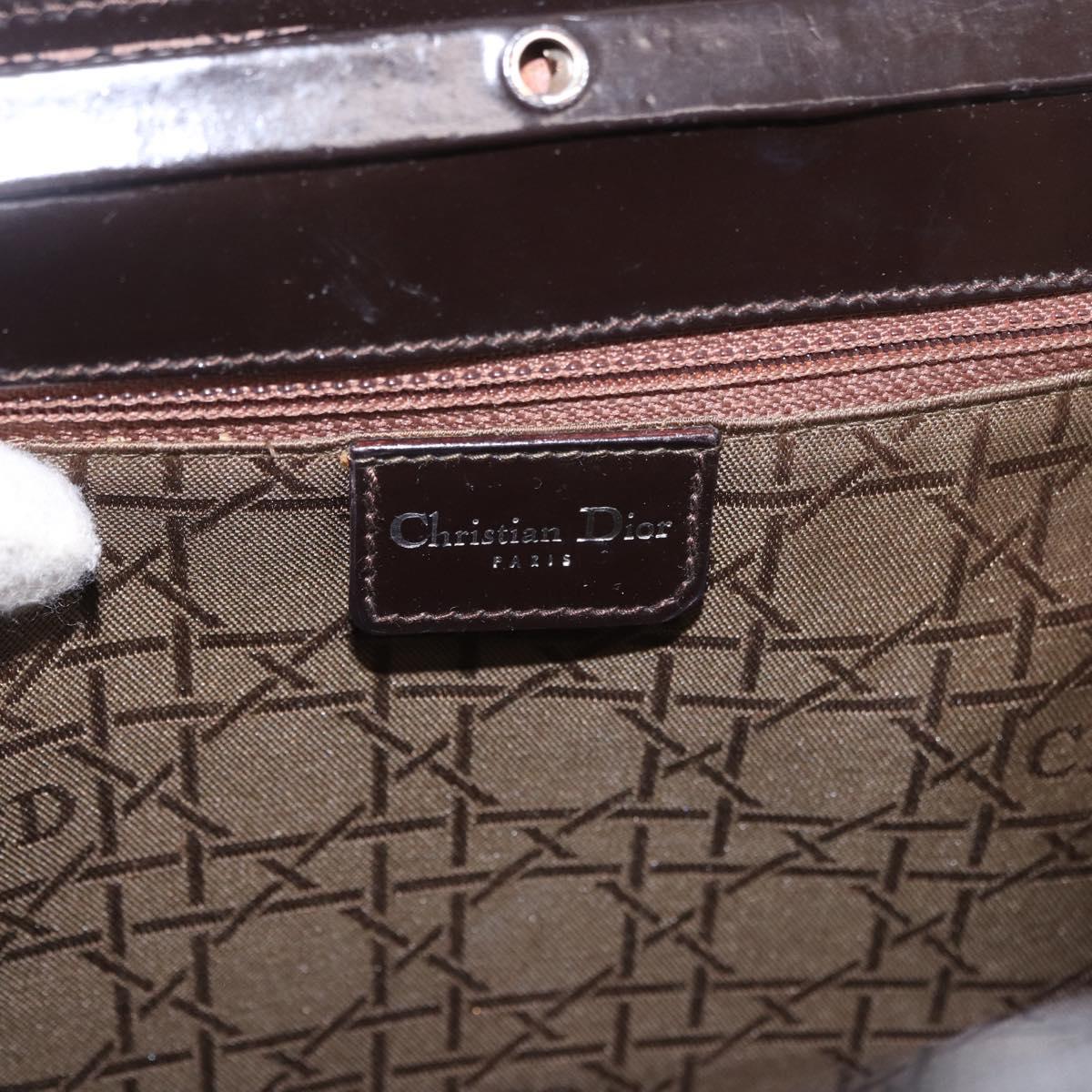 Christian Dior Hand Bag Leather Brown Silver Auth 185670V