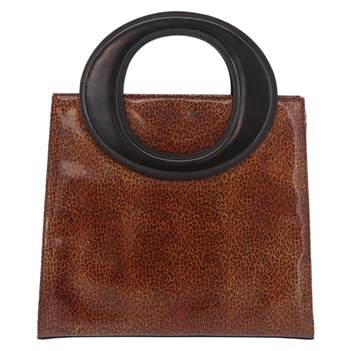 Christian Dior Hand Bag Leather Brown Silver Auth 185670V