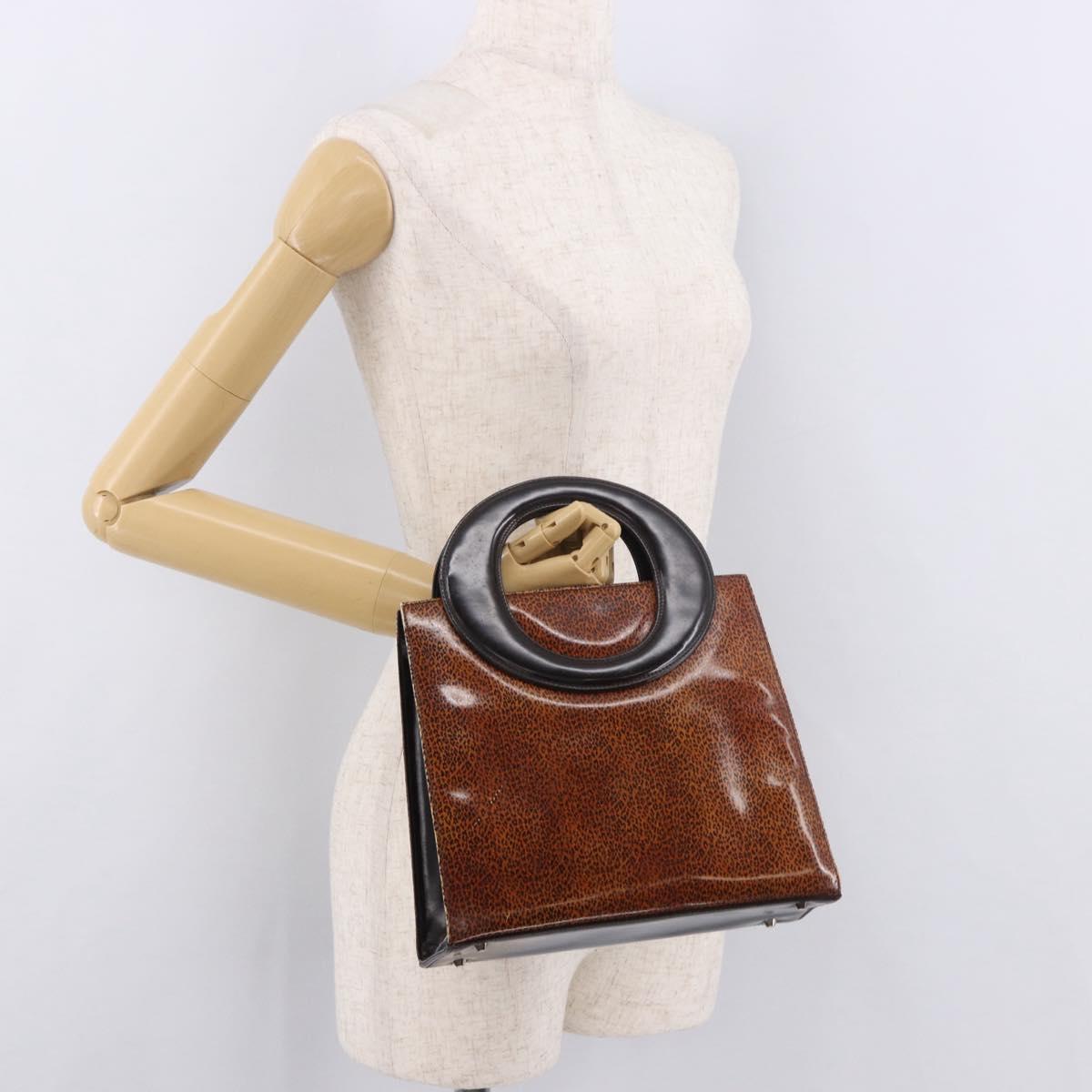 Christian Dior Hand Bag Leather Brown Silver Auth 185670V