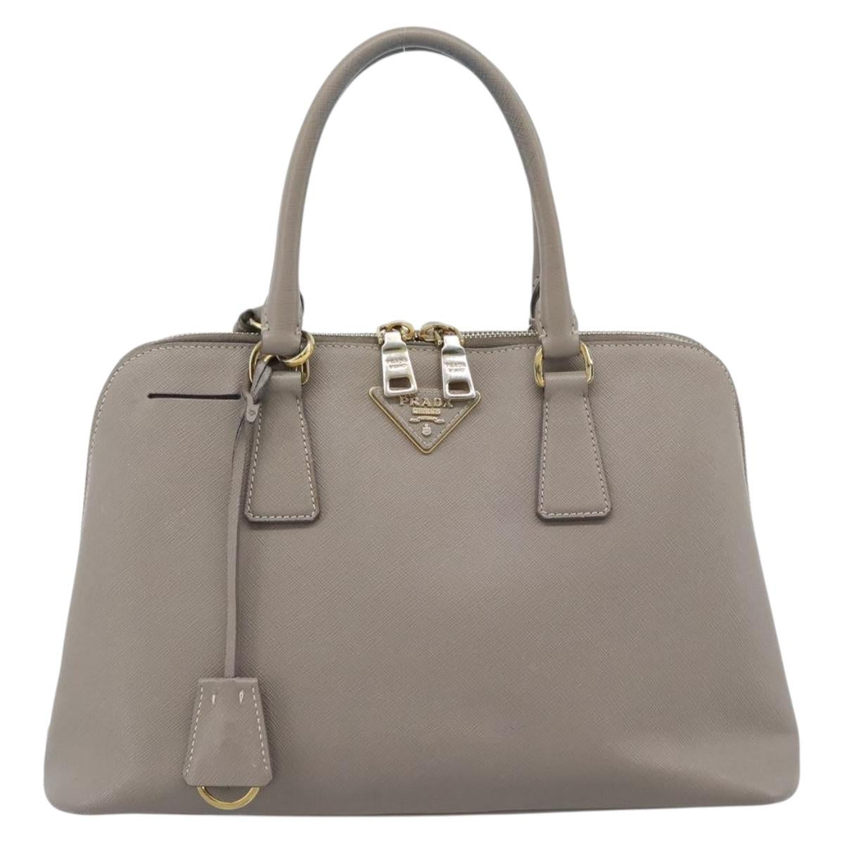 PRADA Galleria Hand Bag Saffiano leather 2way Gray Gold Auth 185671A