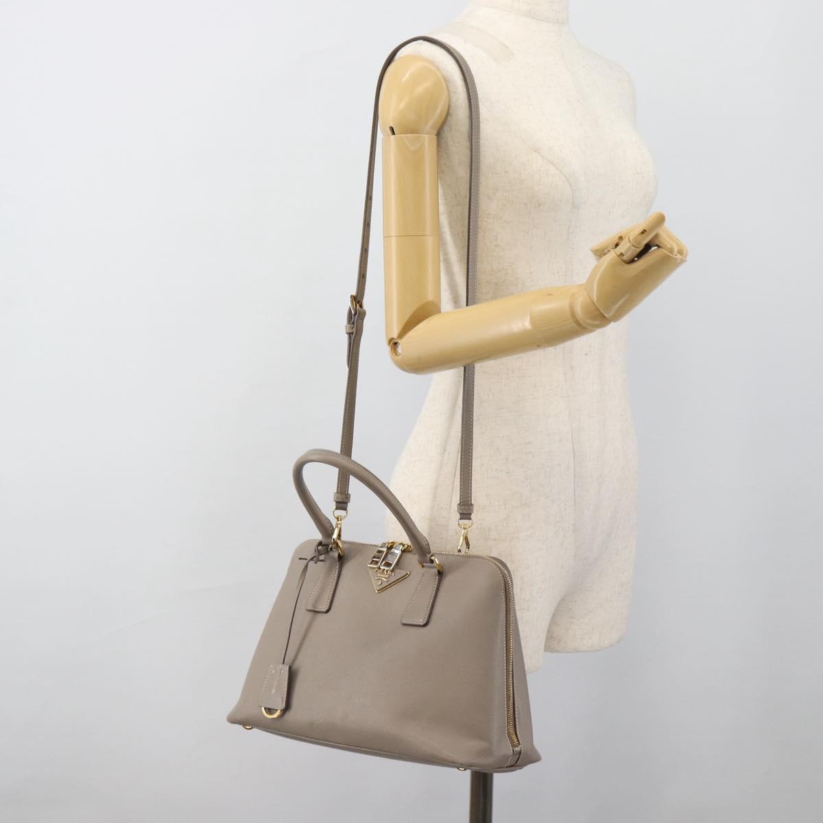 PRADA Galleria Hand Bag Saffiano leather 2way Gray Gold Auth 185671A