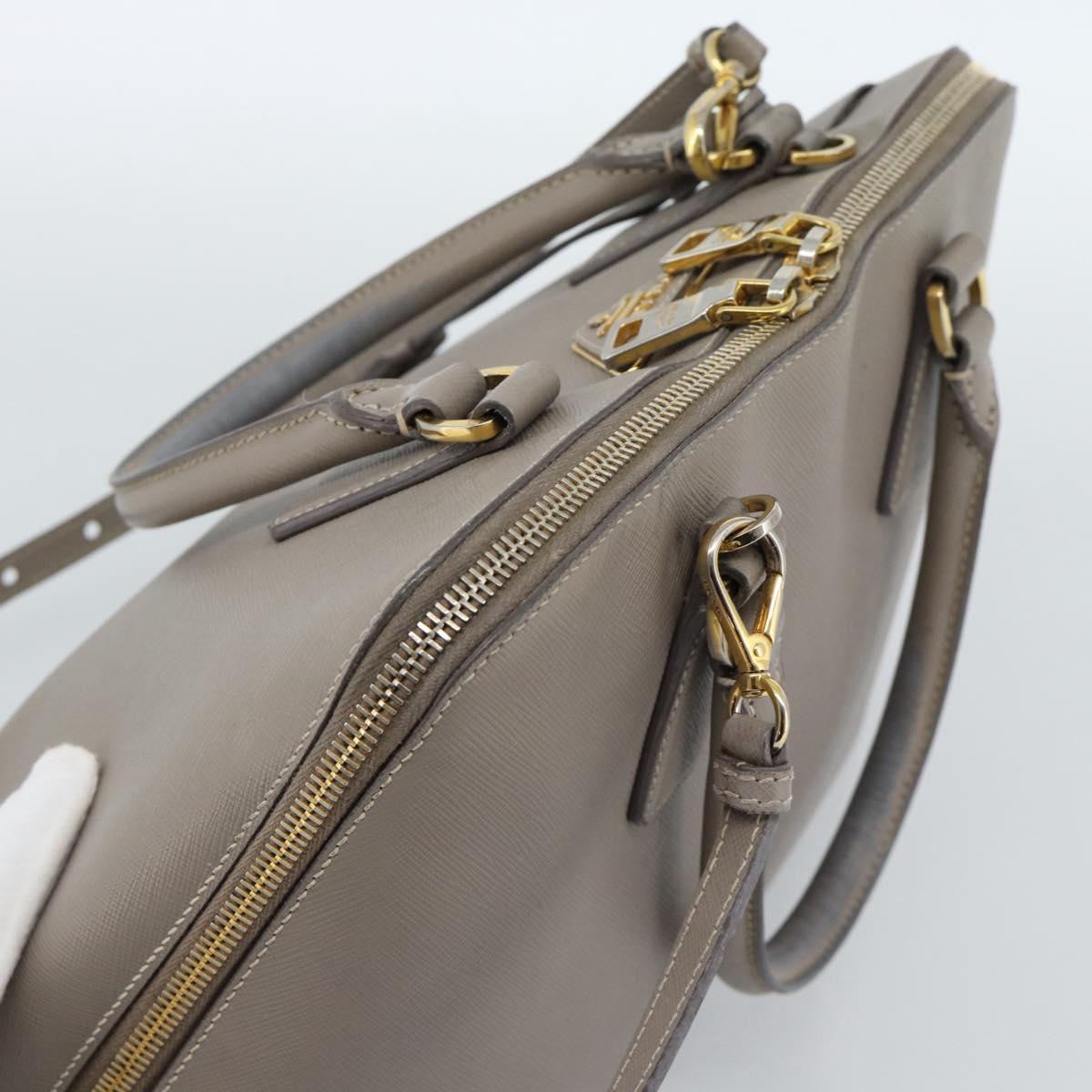 PRADA Galleria Hand Bag Saffiano leather 2way Gray Gold Auth 185671A