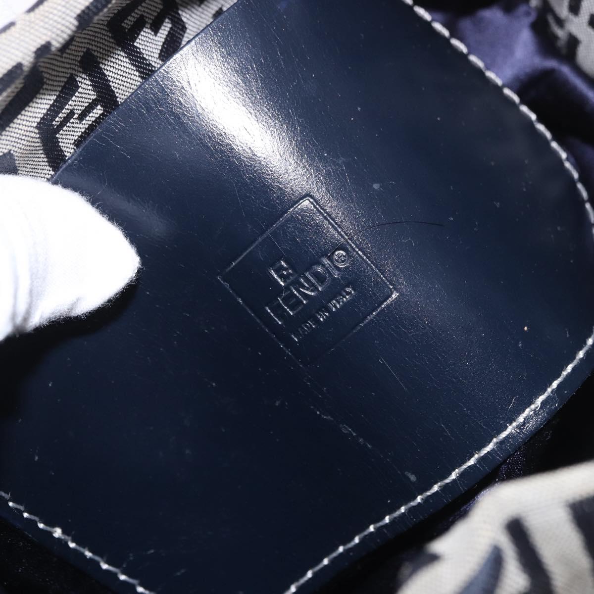 FENDI Zucchino Canvas Purse Shoulder Bag Navy Silver Auth 185672A