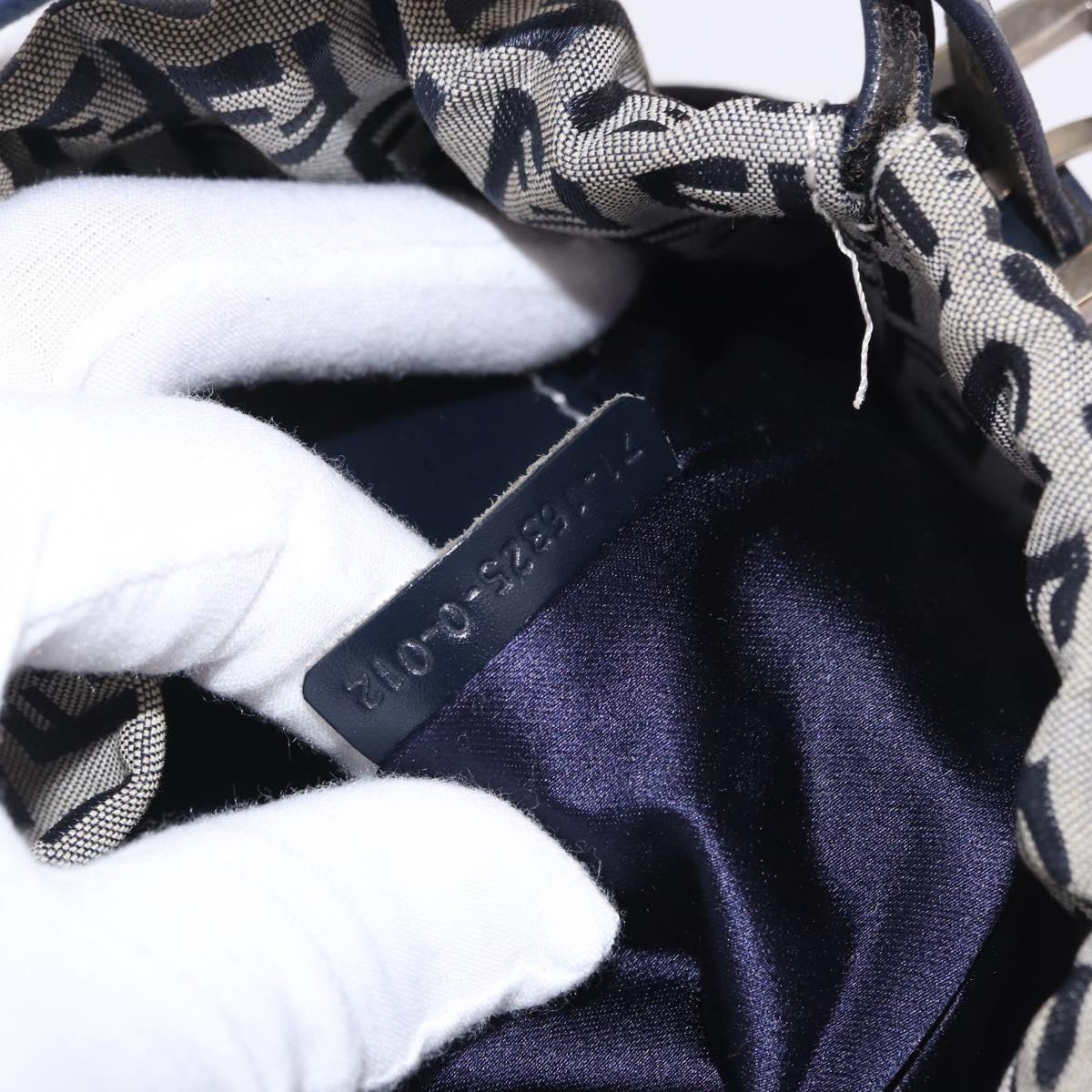 FENDI Zucchino Canvas Purse Shoulder Bag Navy Silver Auth 185672A