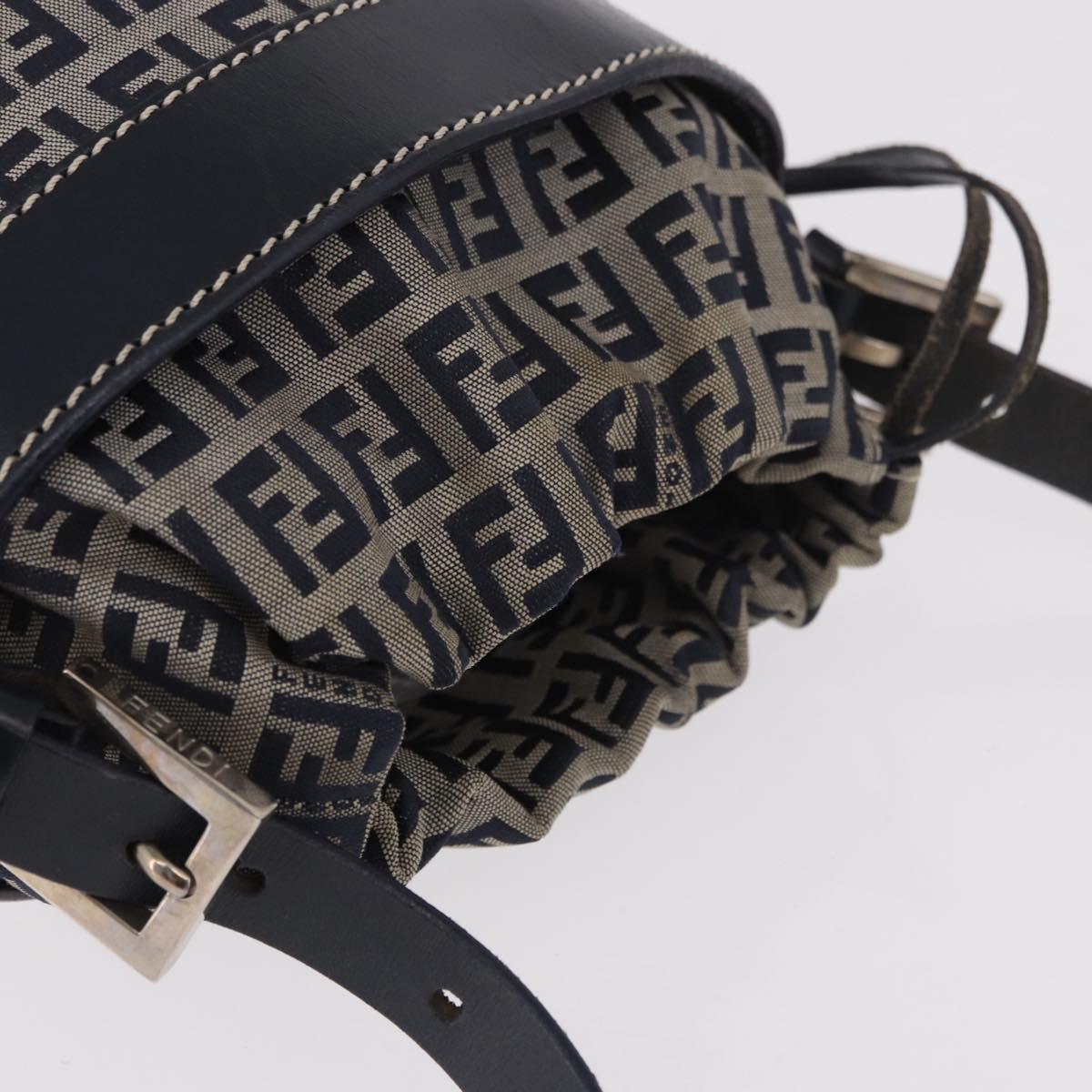 FENDI Zucchino Canvas Purse Shoulder Bag Navy Silver Auth 185672A
