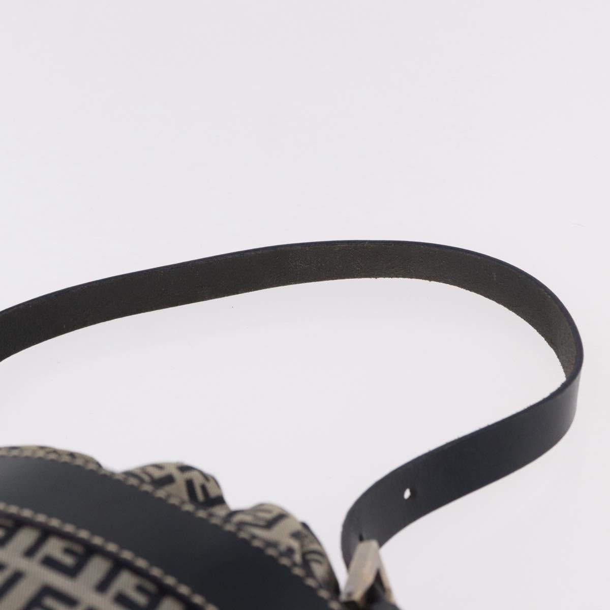 FENDI Zucchino Canvas Purse Shoulder Bag Navy Silver Auth 185672A