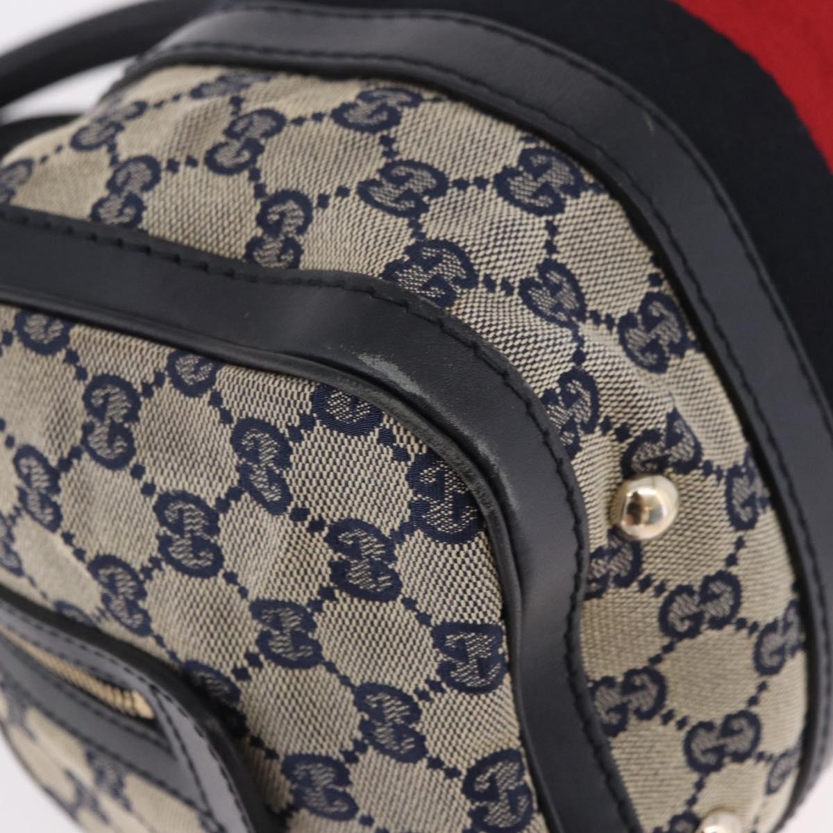 GUCCI GG Canvas Sherry Line Hand Bag Navy Gold 269876 Auth 185673A