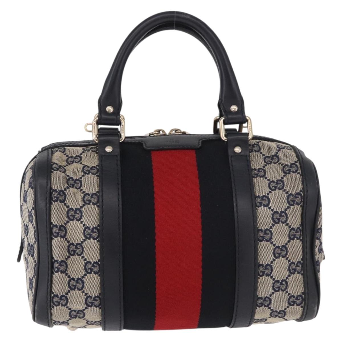 GUCCI GG Canvas Sherry Line Hand Bag Navy Gold 269876 Auth 185673A