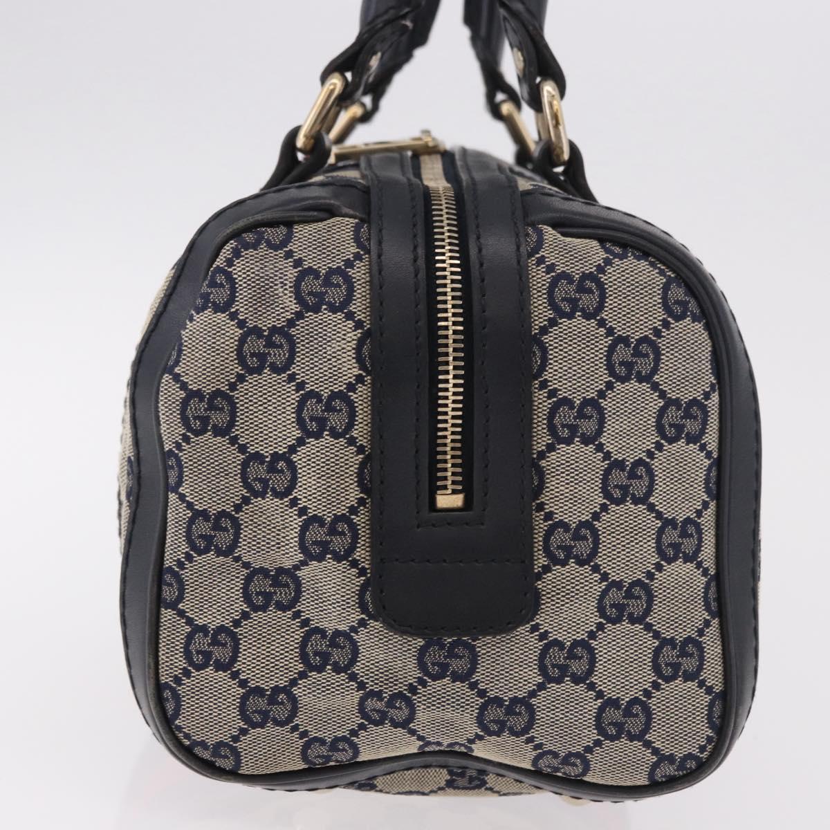 GUCCI GG Canvas Sherry Line Hand Bag Navy Gold 269876 Auth 185673A