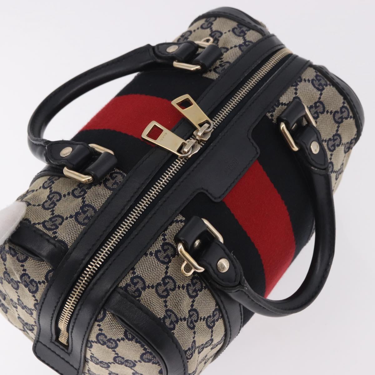 GUCCI GG Canvas Sherry Line Hand Bag Navy Gold 269876 Auth 185673A
