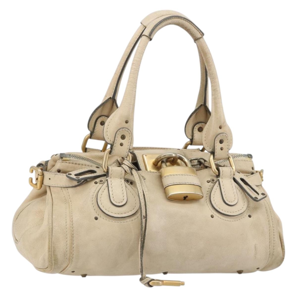 Chloe Paddington Hand Bag Leather Ivory Gold Silver Auth 185677