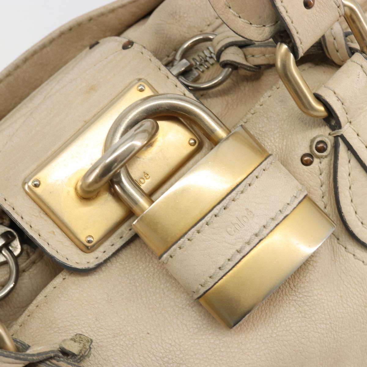 Chloe Paddington Hand Bag Leather Ivory Gold Silver Auth 185677