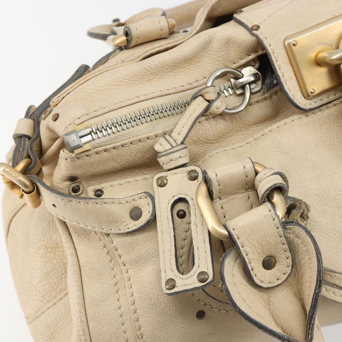 Chloe Paddington Hand Bag Leather Ivory Gold Silver Auth 185677