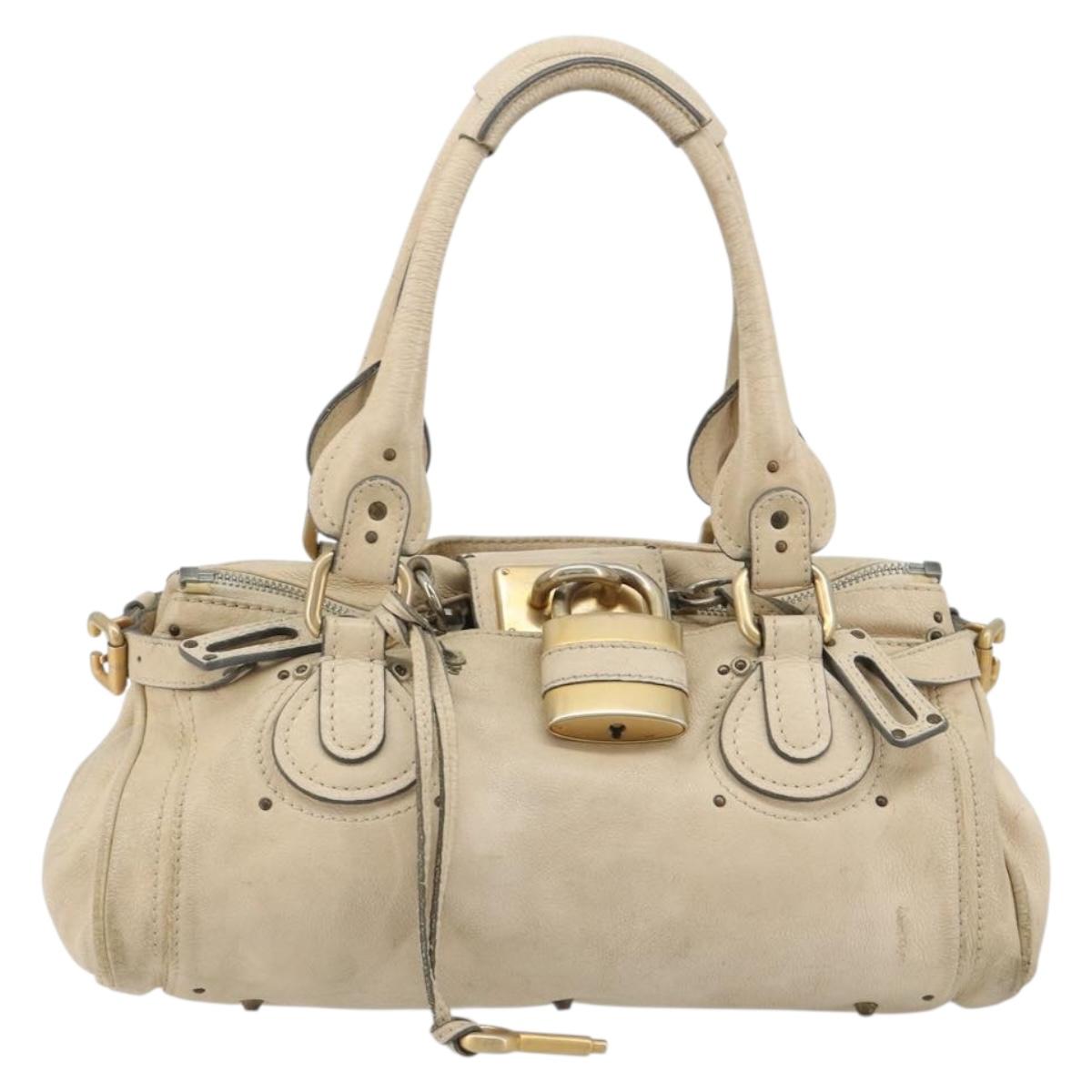 Chloe Paddington Hand Bag Leather Ivory Gold Silver Auth 185677