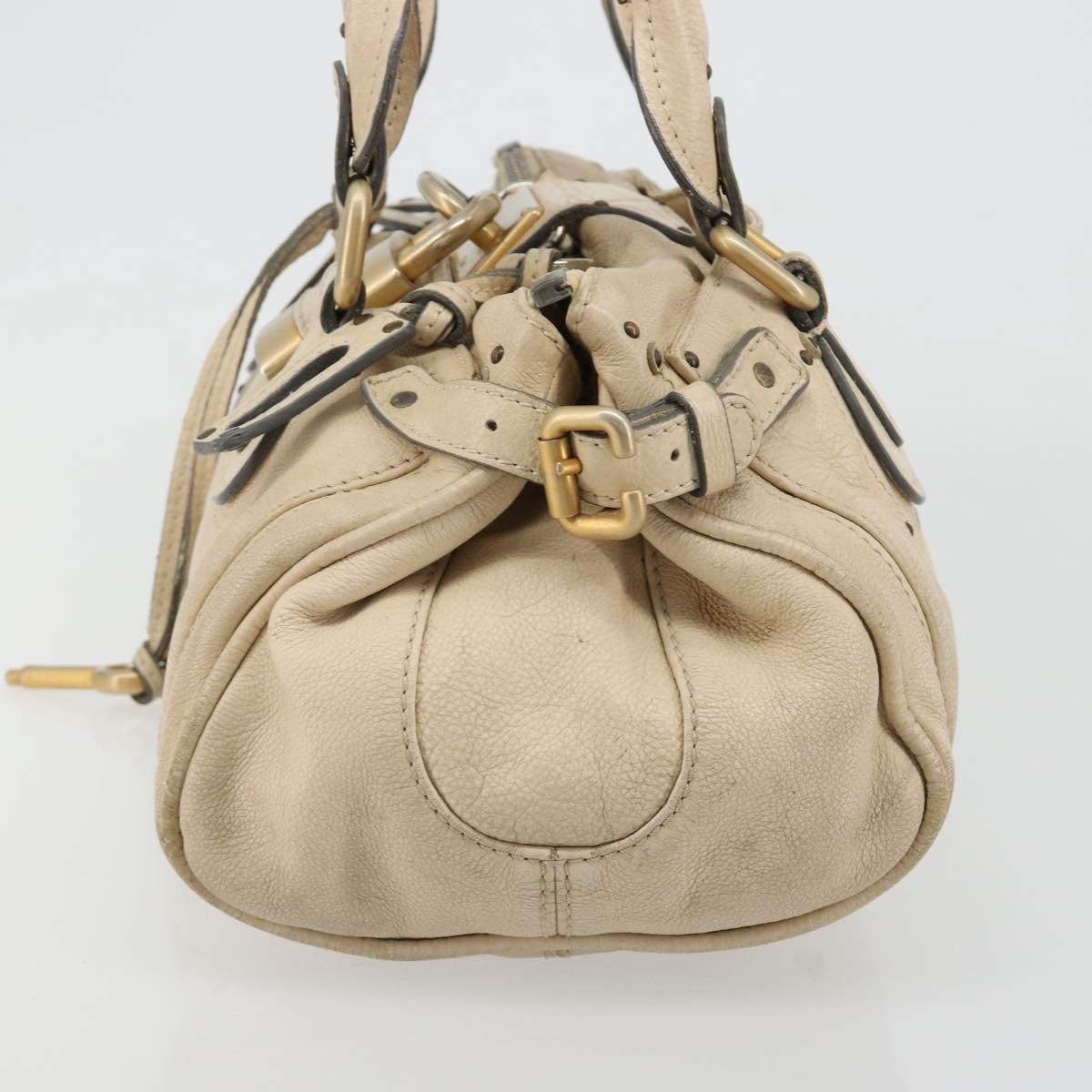 Chloe Paddington Hand Bag Leather Ivory Gold Silver Auth 185677