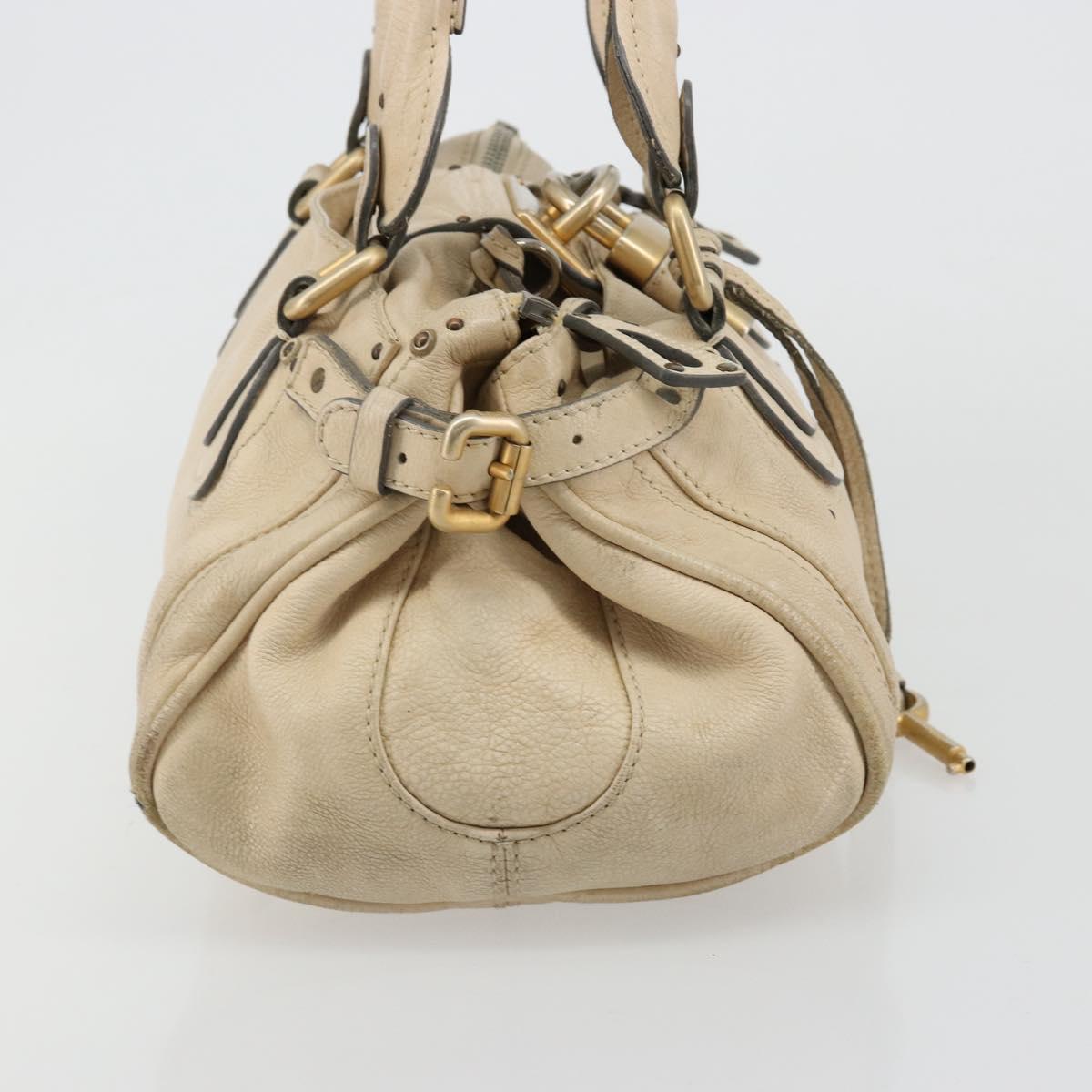 Chloe Paddington Hand Bag Leather Ivory Gold Silver Auth 185677