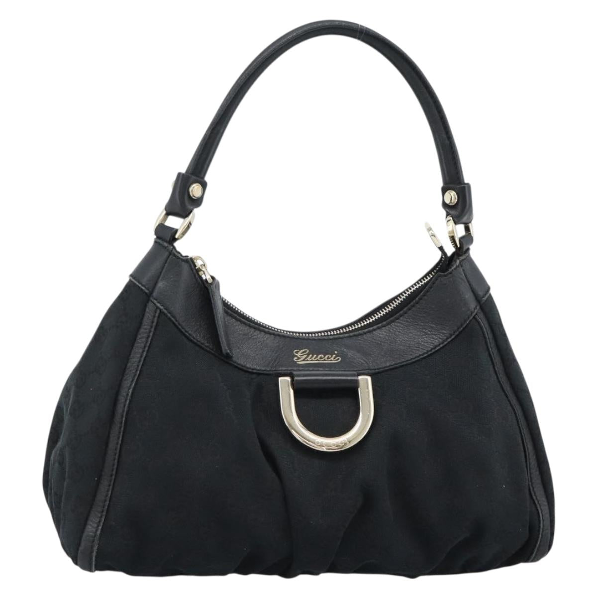 GUCCI GG Canvas Abbey Shoulder Bag Black Gold 190525 Auth 185679V