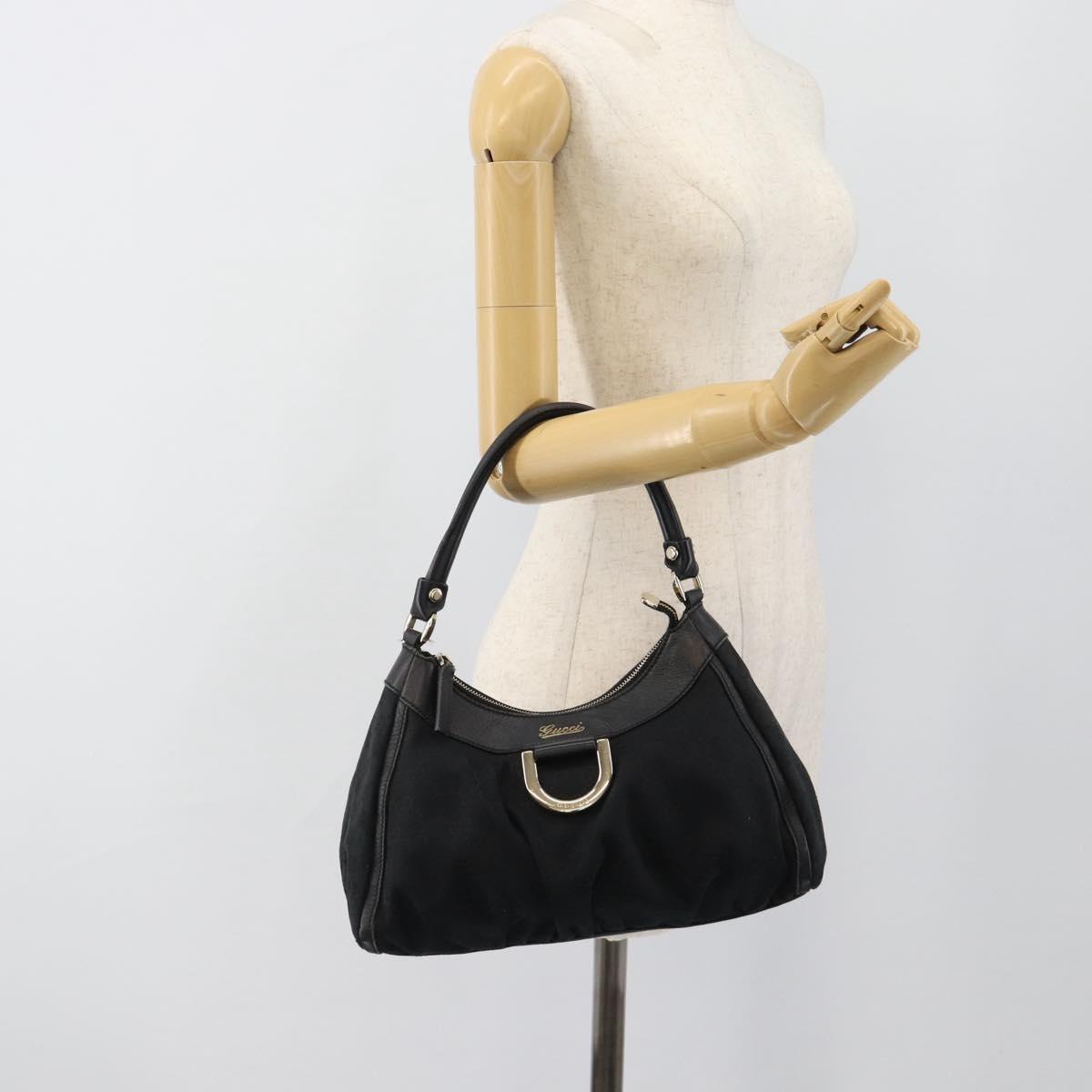 GUCCI GG Canvas Abbey Shoulder Bag Black Gold 190525 Auth 185679V