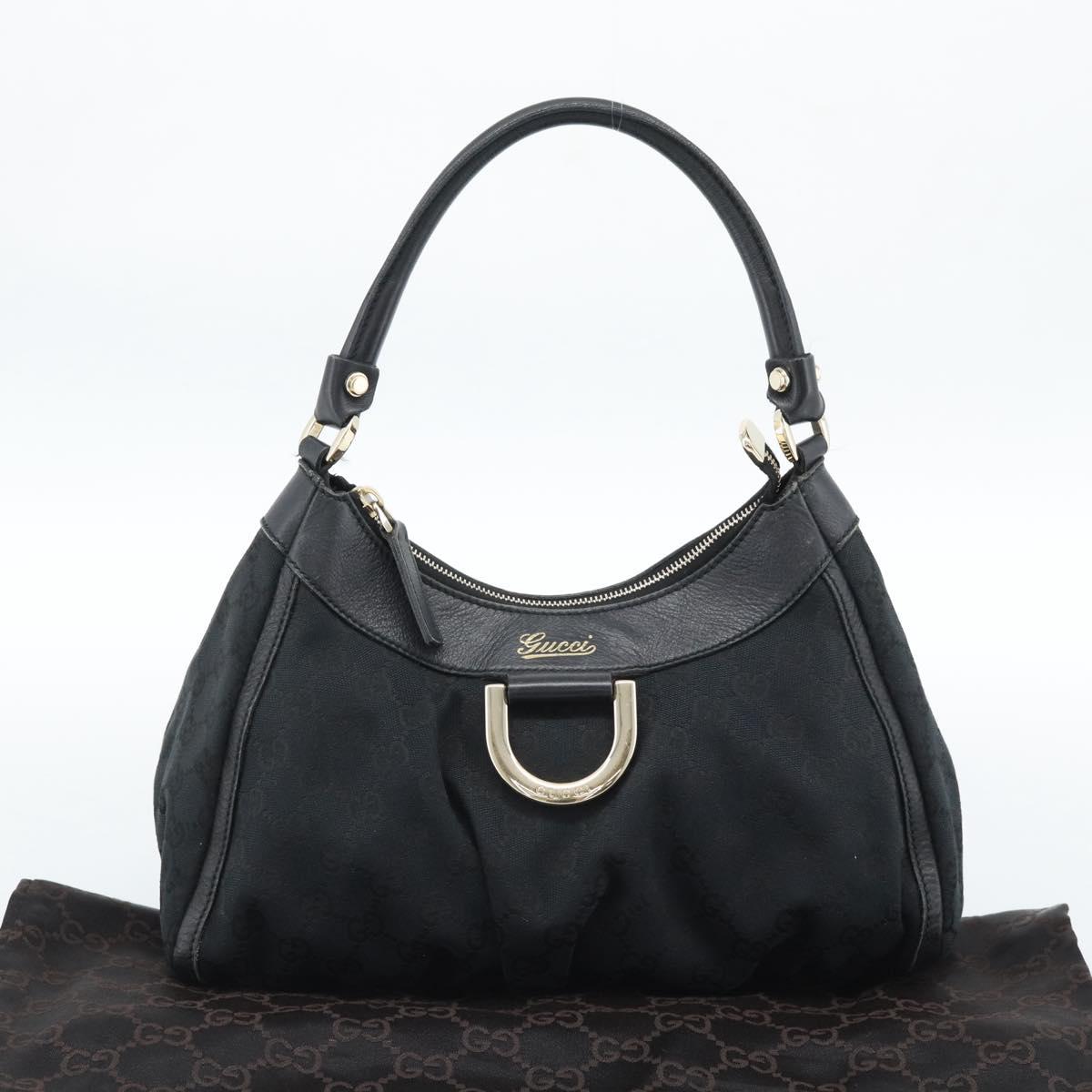 GUCCI GG Canvas Abbey Shoulder Bag Black Gold 190525 Auth 185679V