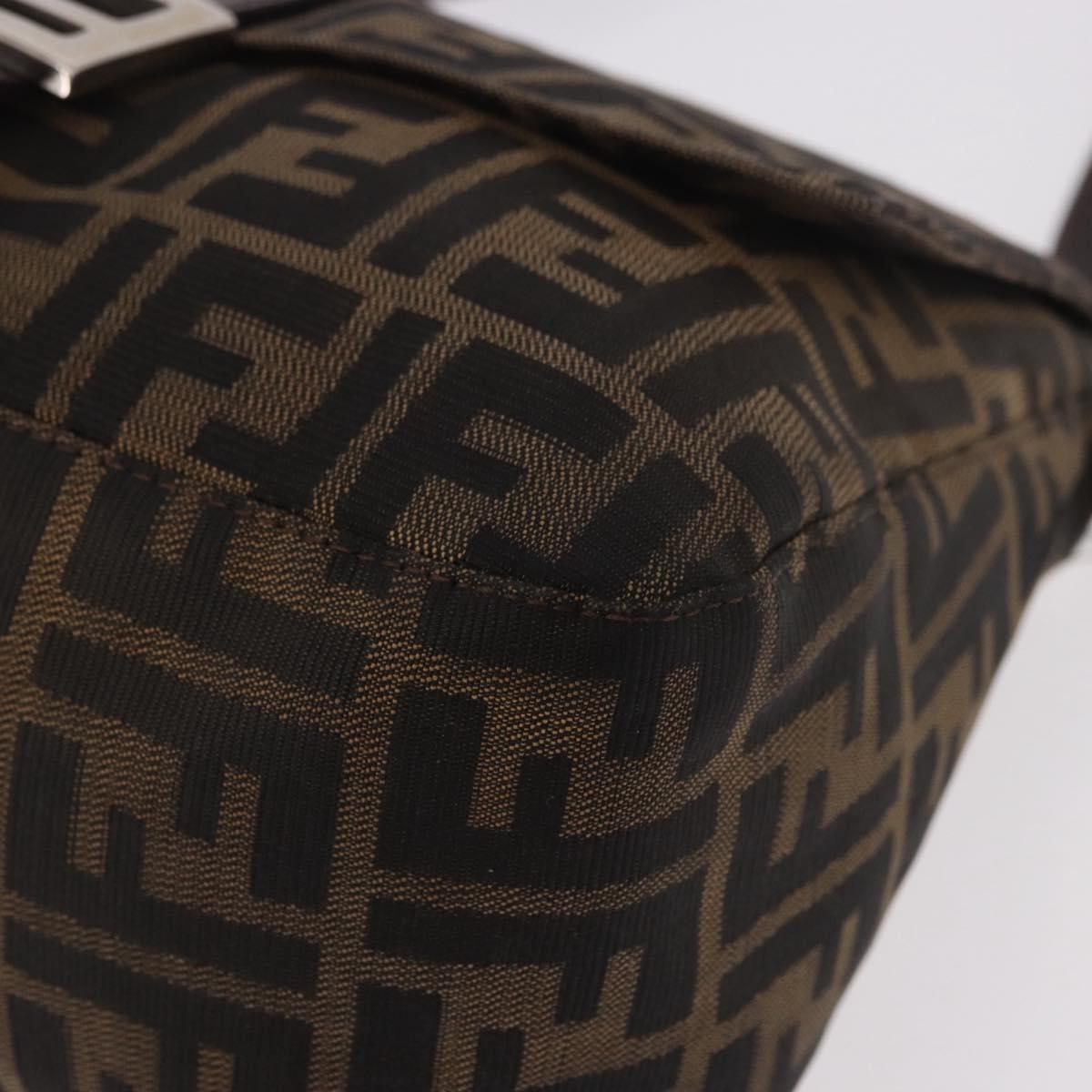 FENDI Zucca Canvas Mamma Baguette Shoulder Bag Black Brown Auth 185682SAV