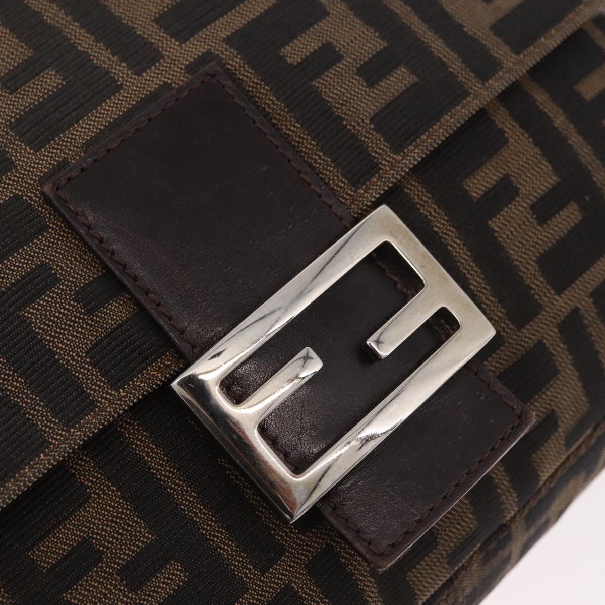 FENDI Zucca Canvas Mamma Baguette Shoulder Bag Black Brown Auth 185682SAV