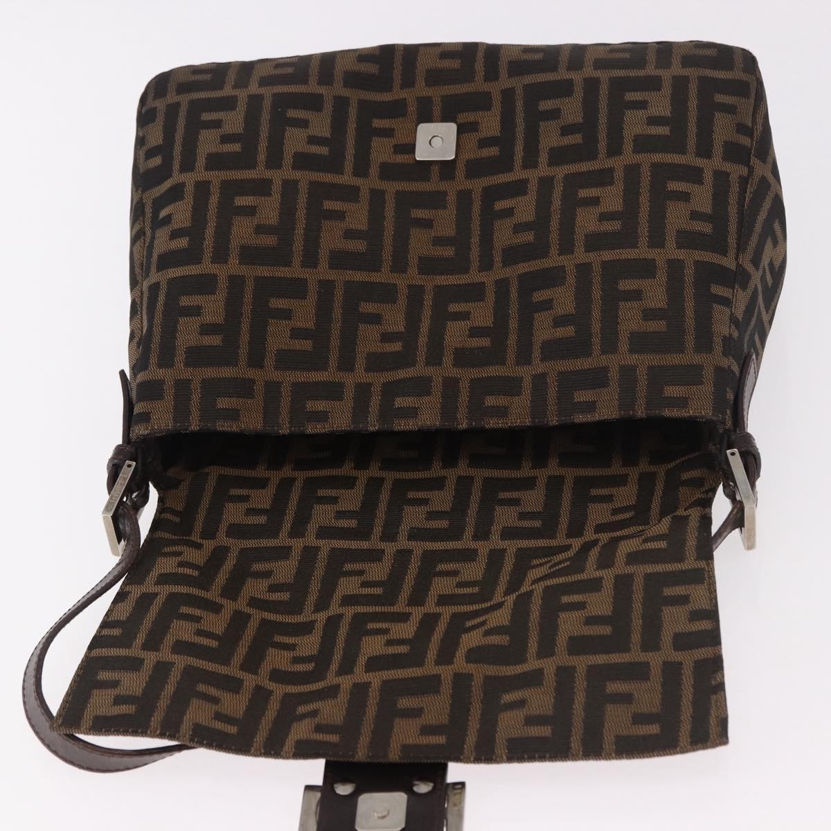 FENDI Zucca Canvas Mamma Baguette Shoulder Bag Black Brown Auth 185682SAV