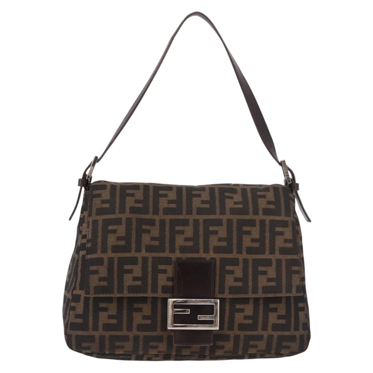 FENDI Zucca Canvas Mamma Baguette Shoulder Bag Black Brown Auth 185682SAV