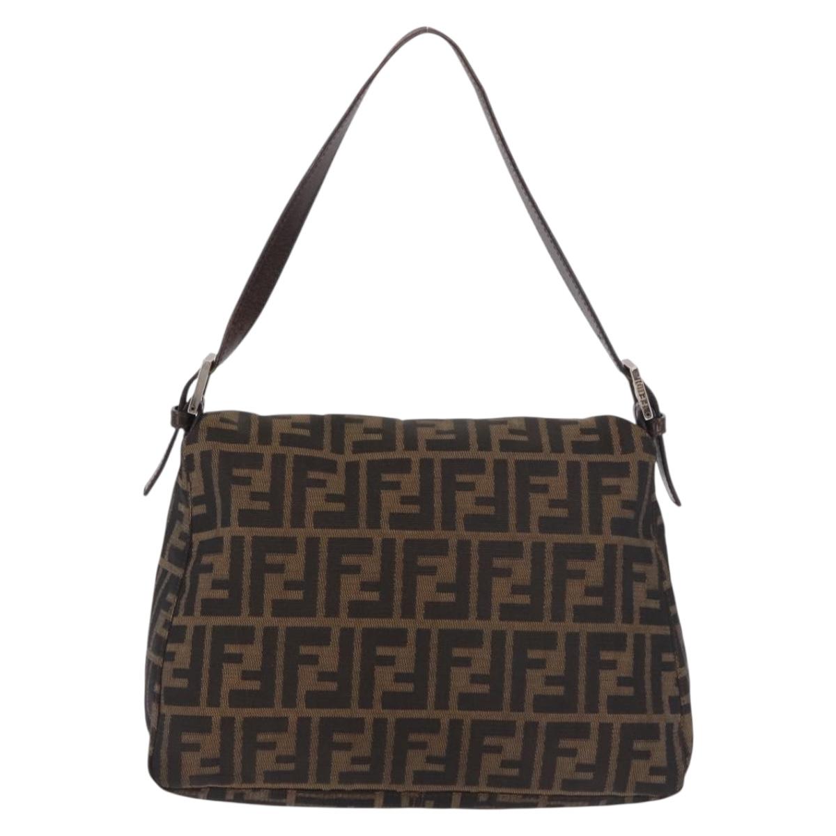 FENDI Zucca Canvas Mamma Baguette Shoulder Bag Black Brown Auth 185682SAV