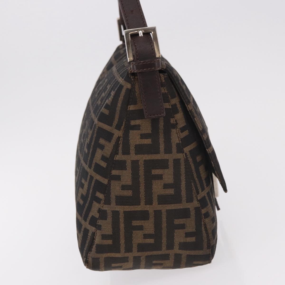 FENDI Zucca Canvas Mamma Baguette Shoulder Bag Black Brown Auth 185682SAV