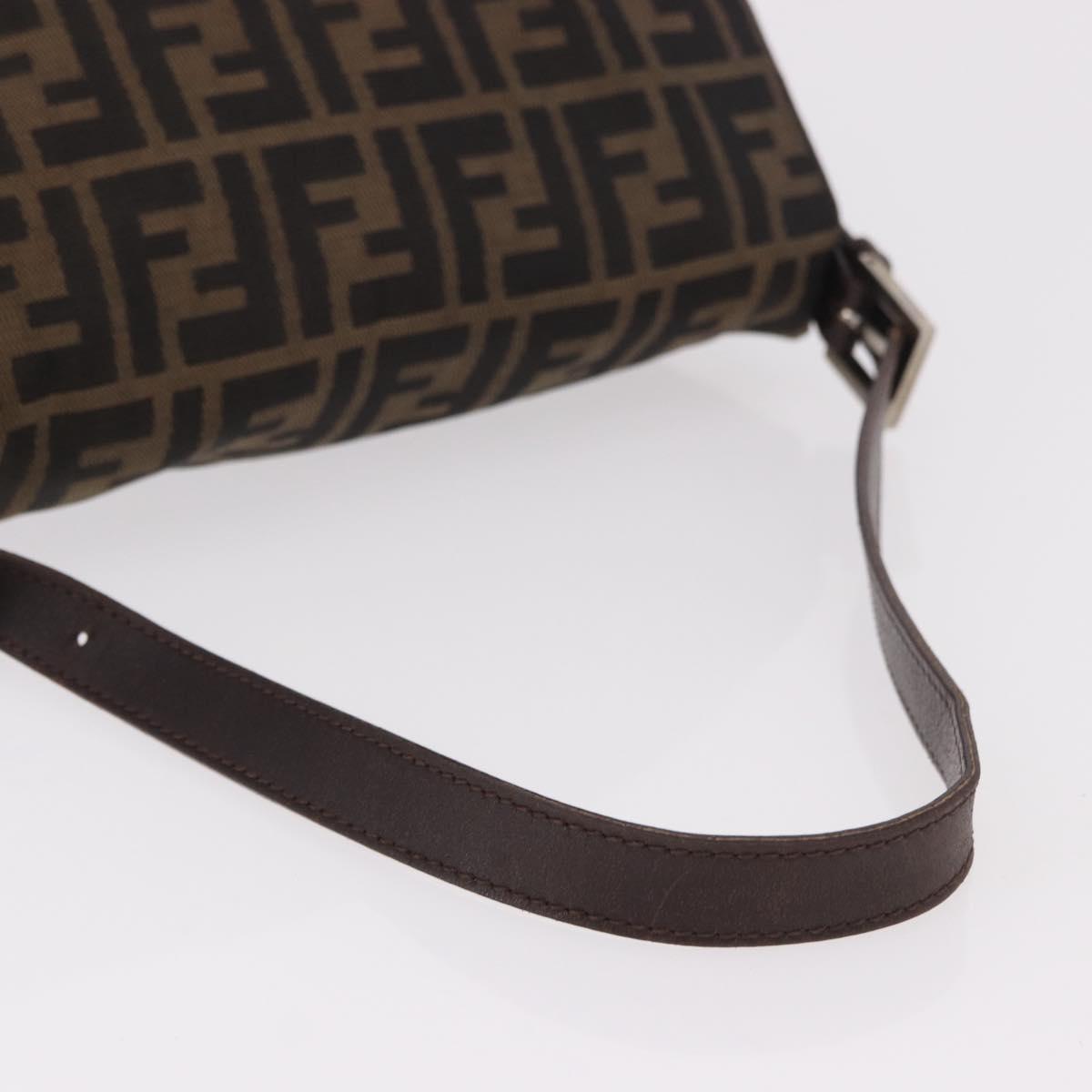 FENDI Zucca Canvas Mamma Baguette Shoulder Bag Black Brown Auth 185682SAV