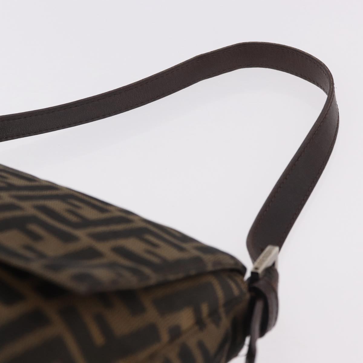 FENDI Zucca Canvas Mamma Baguette Shoulder Bag Black Brown Auth 185682SAV