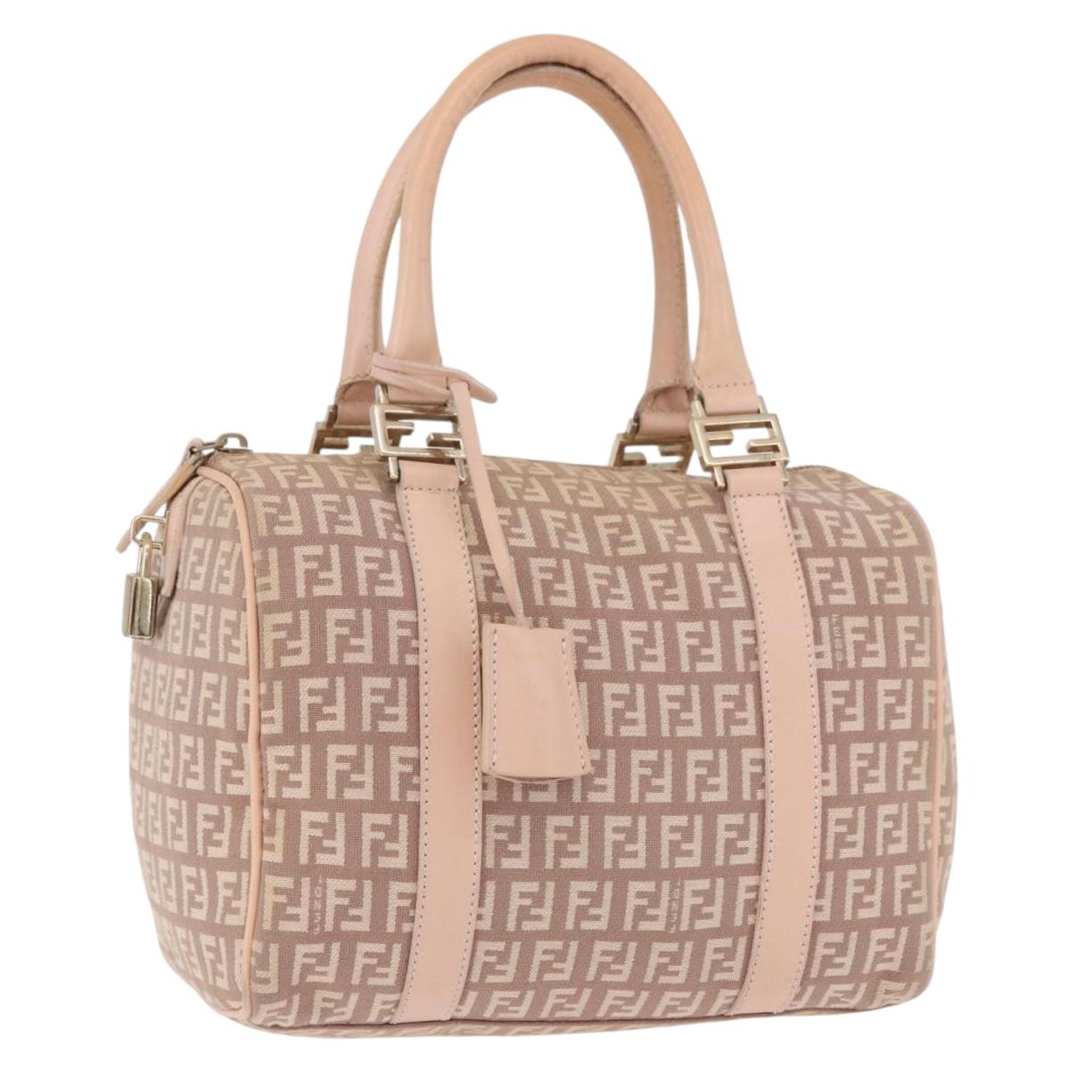 FENDI Zucchino Canvas Hand Bag Pink Gold Auth 185684