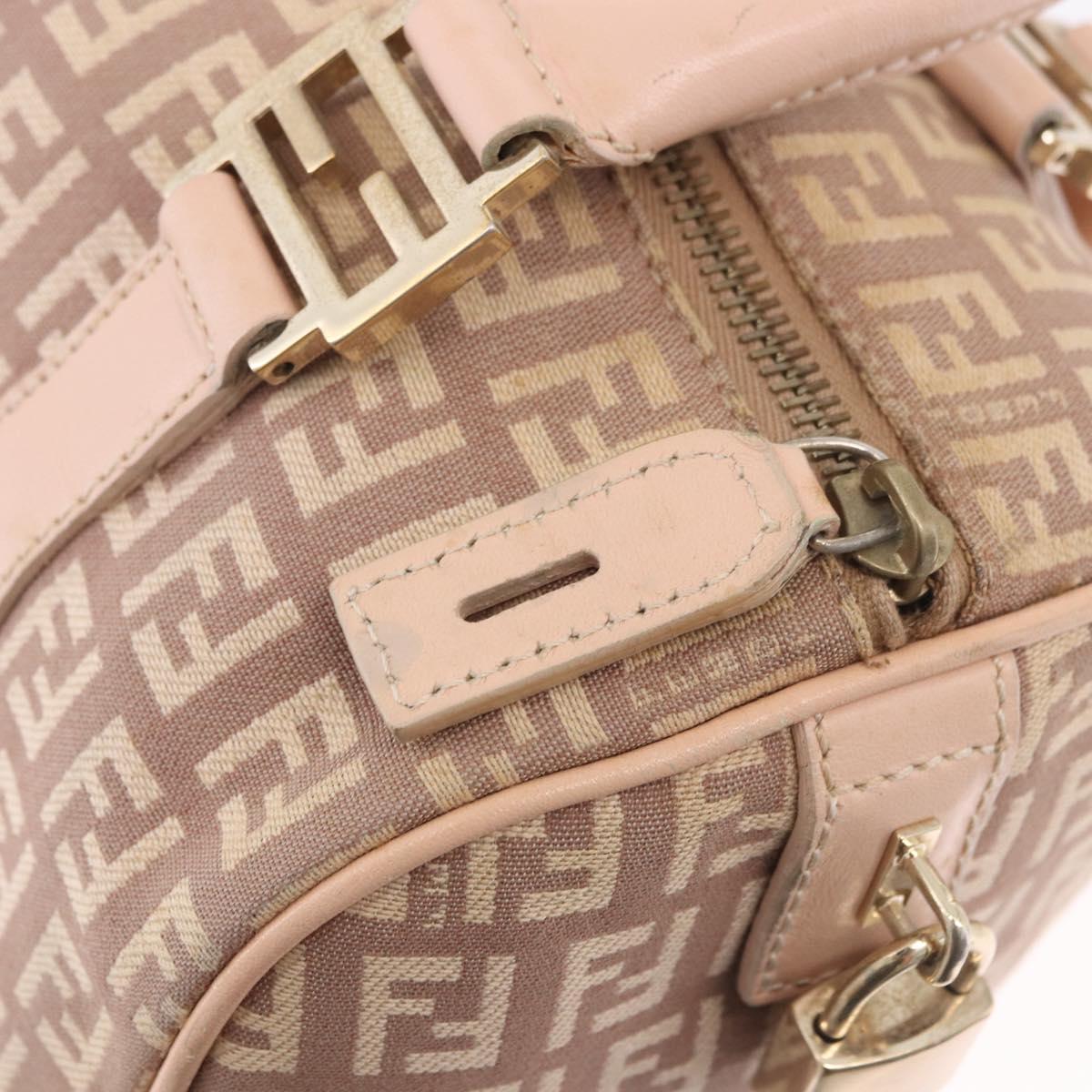 FENDI Zucchino Canvas Hand Bag Pink Gold Auth 185684