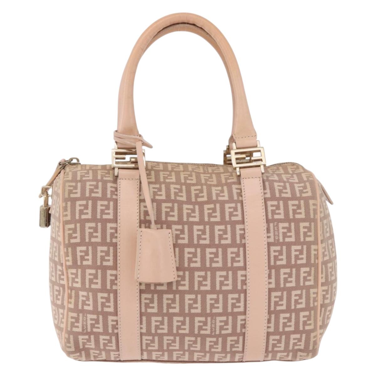 FENDI Zucchino Canvas Hand Bag Pink Gold Auth 185684