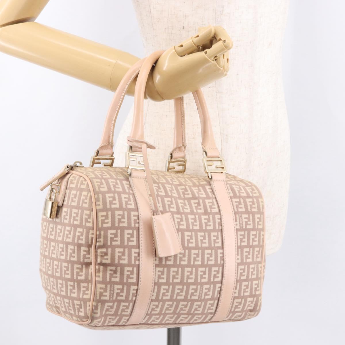 FENDI Zucchino Canvas Hand Bag Pink Gold Auth 185684