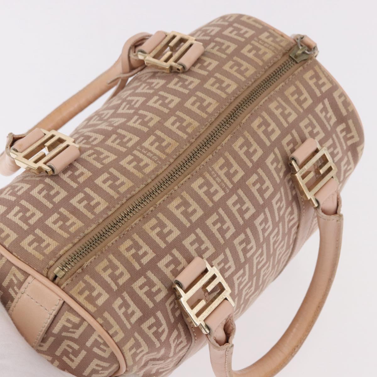 FENDI Zucchino Canvas Hand Bag Pink Gold Auth 185684