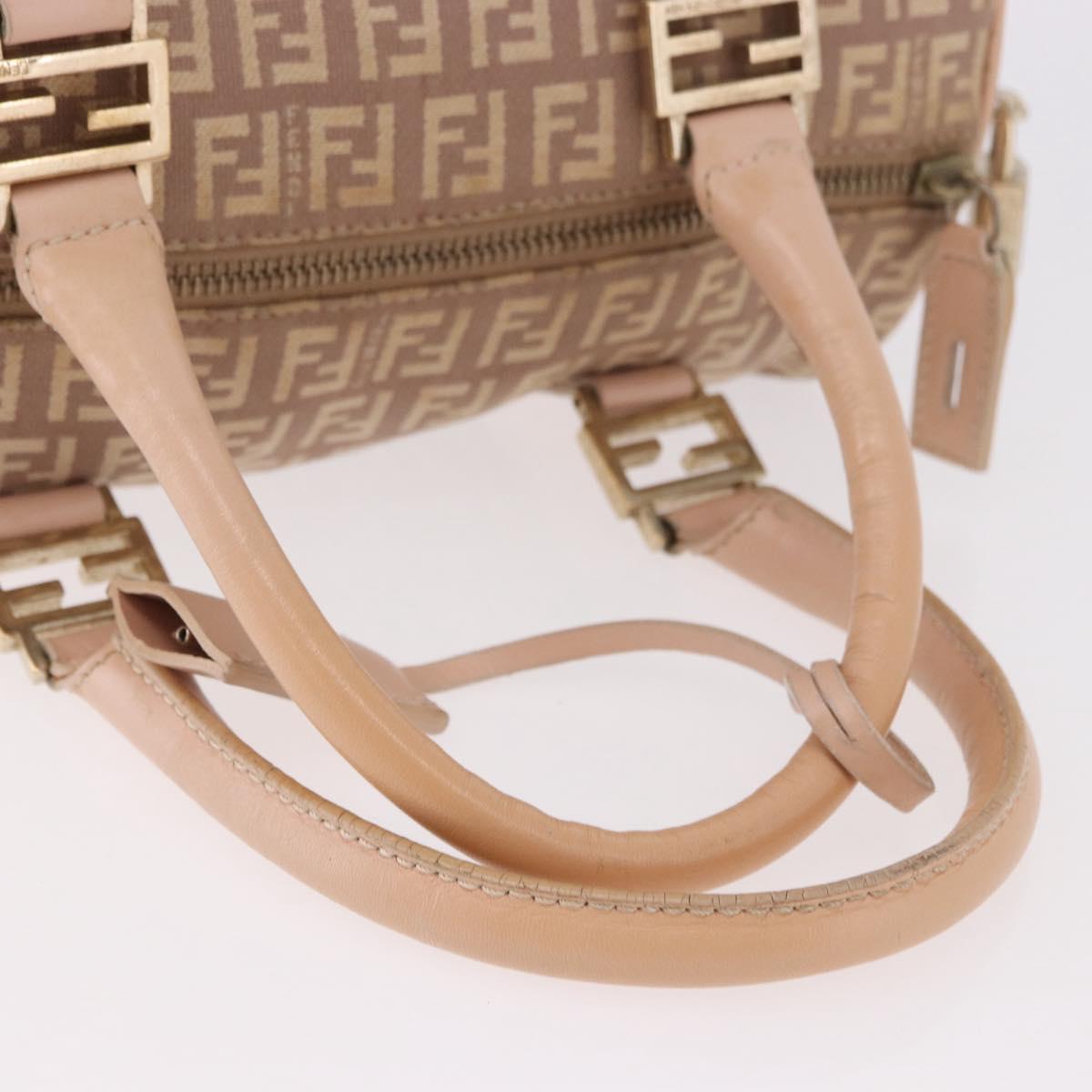 FENDI Zucchino Canvas Hand Bag Pink Gold Auth 185684