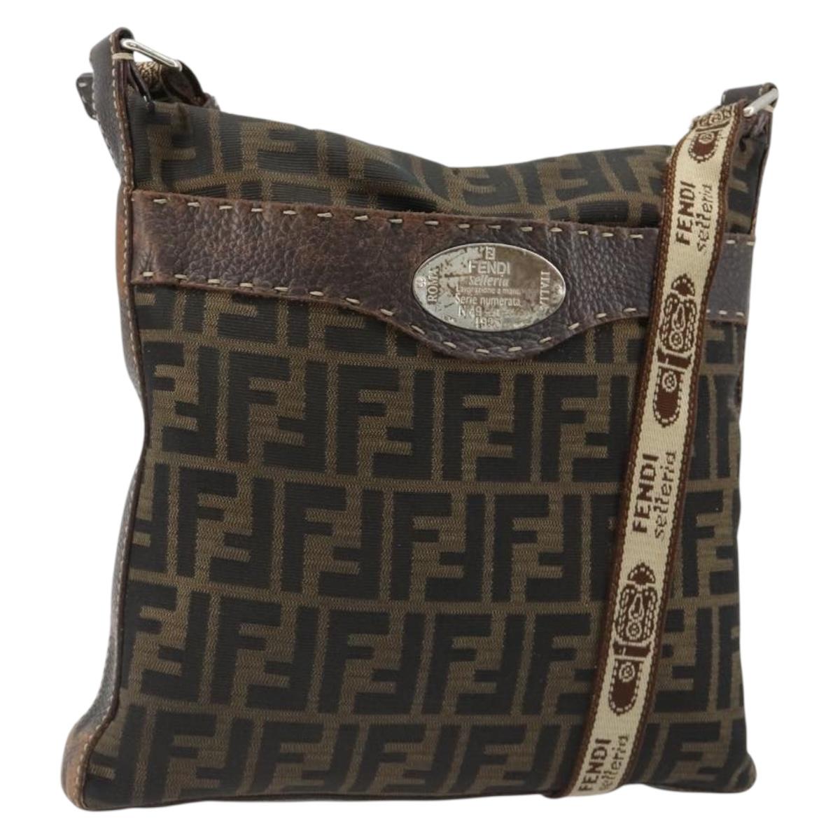 FENDI Zucca Canvas Shoulder Bag Black Brown Auth 185685