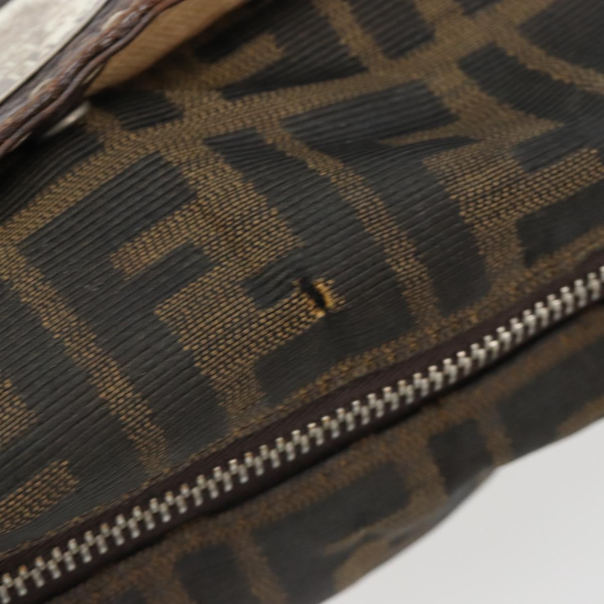 FENDI Zucca Canvas Shoulder Bag Black Brown Auth 185685