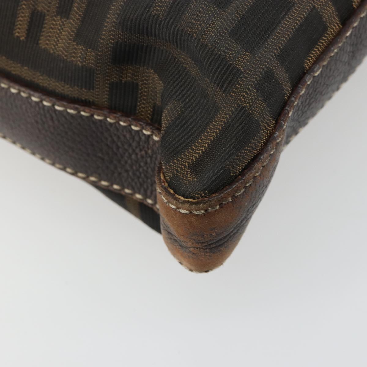 FENDI Zucca Canvas Shoulder Bag Black Brown Auth 185685